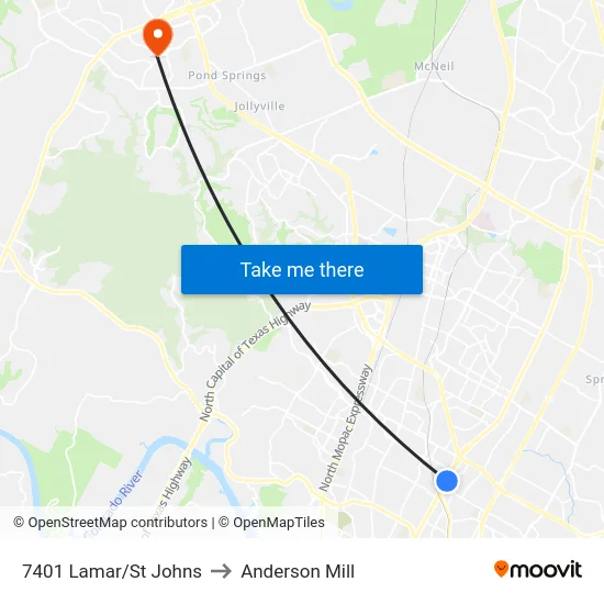 7401 Lamar/St Johns to Anderson Mill map