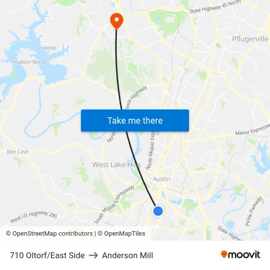 710 Oltorf/East Side to Anderson Mill map