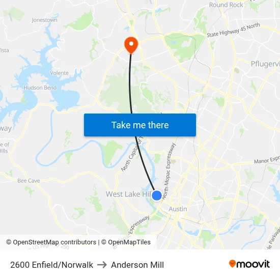 2600 Enfield/Norwalk to Anderson Mill map