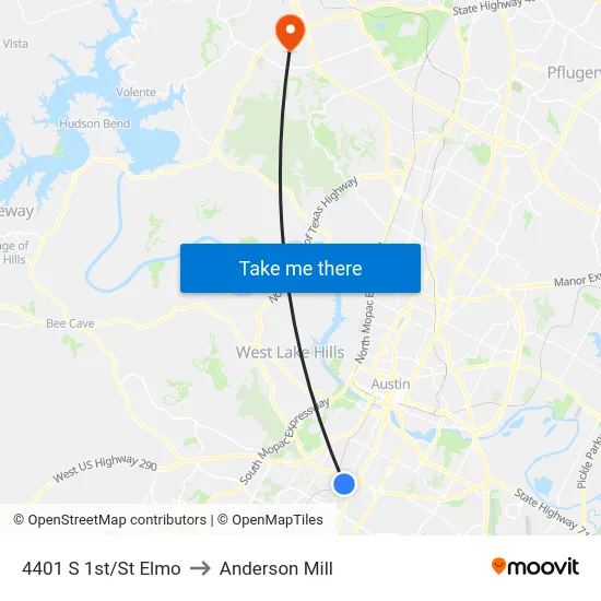 4401 S 1st/St Elmo to Anderson Mill map