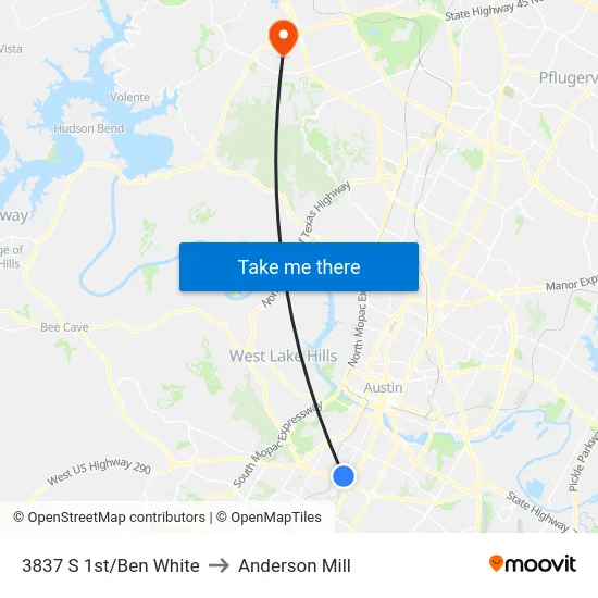 3837 S 1st/Ben White to Anderson Mill map