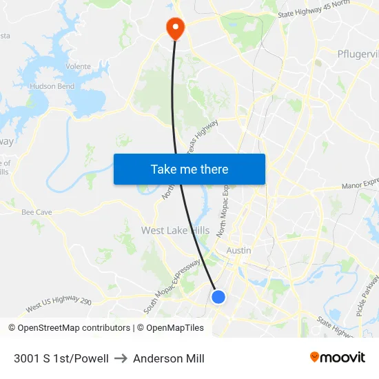 3001 S 1st/Powell to Anderson Mill map