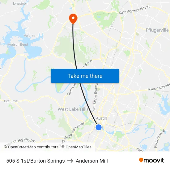 505 S 1st/Barton Springs to Anderson Mill map