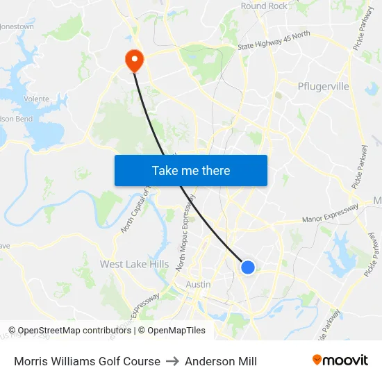 Morris Williams Golf Course to Anderson Mill map