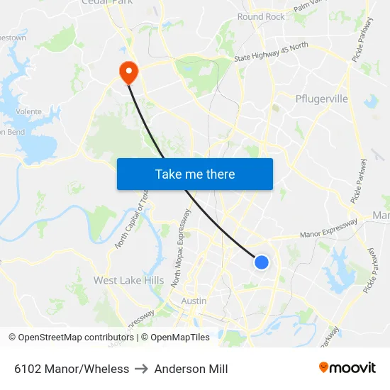 6102 Manor/Wheless to Anderson Mill map