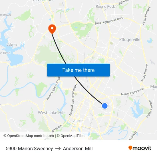 5900 Manor/Sweeney to Anderson Mill map