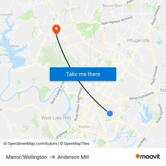 Manor/Wellington to Anderson Mill map
