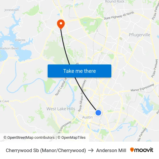 Cherrywood Sb (Manor/Cherrywood) to Anderson Mill map