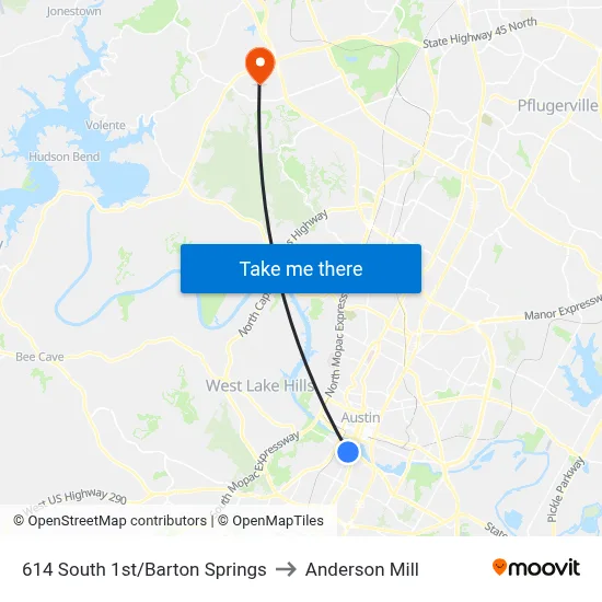 614 South 1st/Barton Springs to Anderson Mill map
