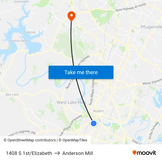 1408 S 1st/Elizabeth to Anderson Mill map