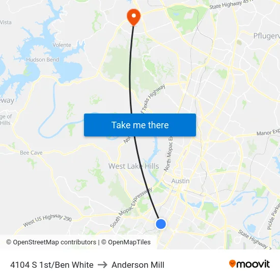 4104 S 1st/Ben White to Anderson Mill map