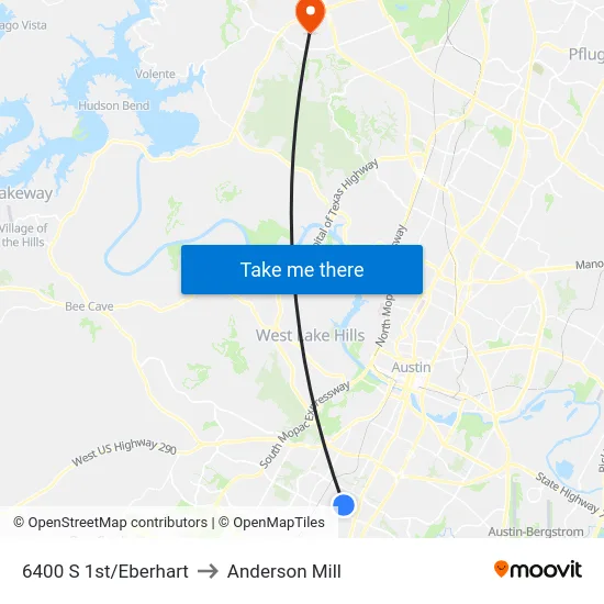6400 S 1st/Eberhart to Anderson Mill map