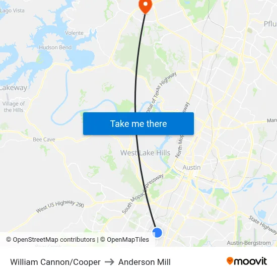 William Cannon/Cooper to Anderson Mill map