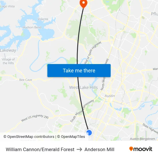 William Cannon/Emerald Forest to Anderson Mill map