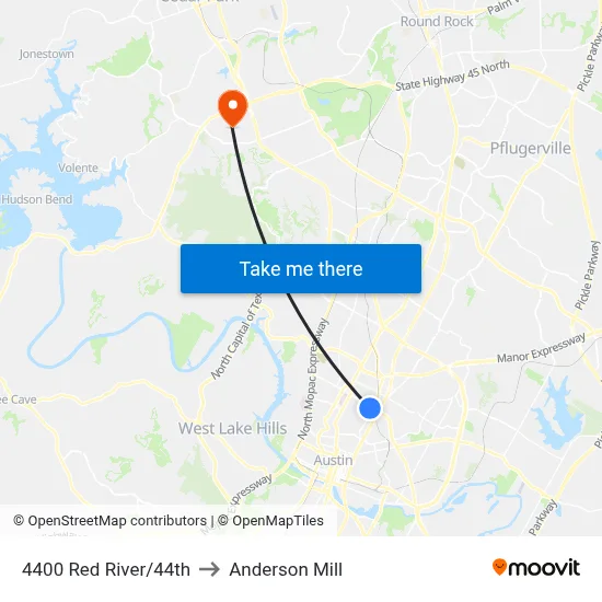 4400 Red River/44th to Anderson Mill map
