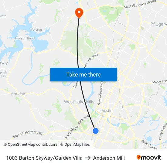 1003 Barton Skyway/Garden Villa to Anderson Mill map