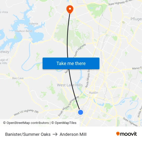 Banister/Summer Oaks to Anderson Mill map