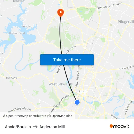 Annie/Bouldin to Anderson Mill map