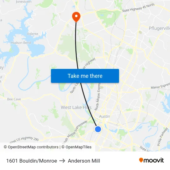 1601 Bouldin/Monroe to Anderson Mill map