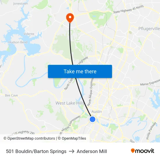 501 Bouldin/Barton Springs to Anderson Mill map