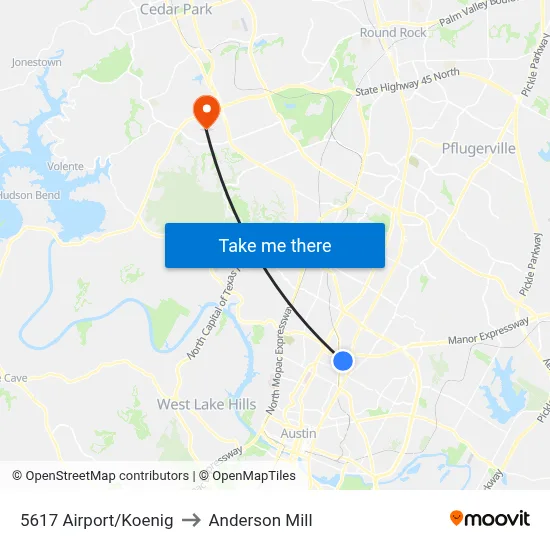 5617 Airport/Koenig to Anderson Mill map