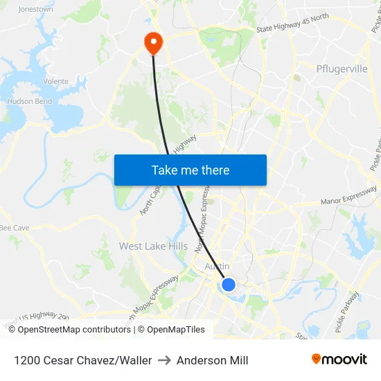 1200 Cesar Chavez/Waller to Anderson Mill map