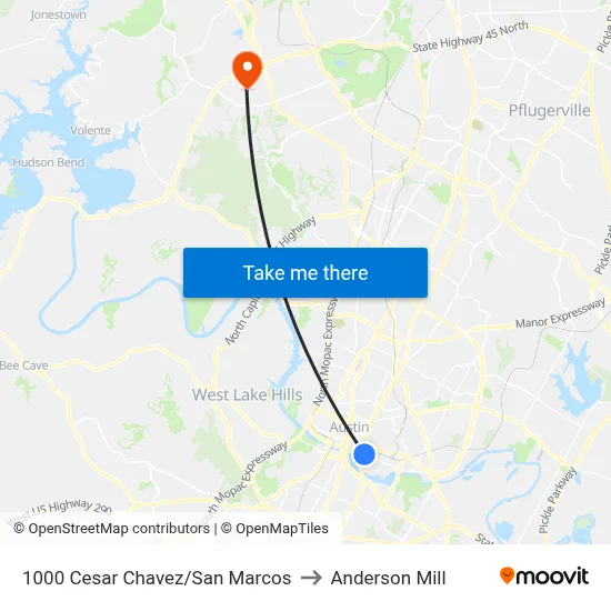 1000 Cesar Chavez/San Marcos to Anderson Mill map