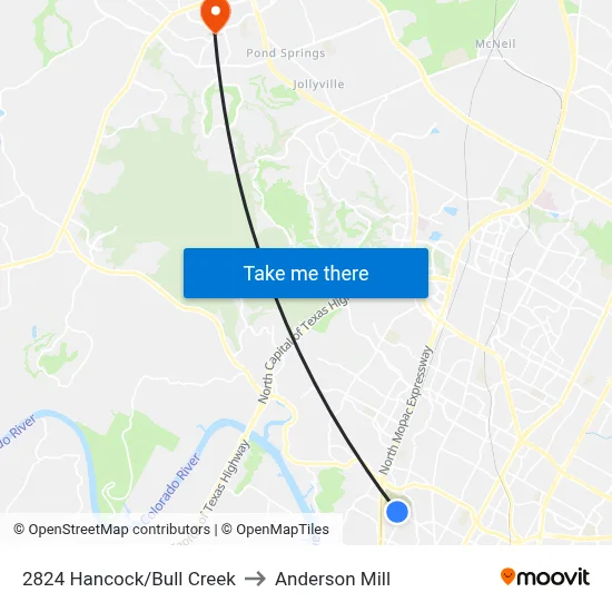 2824 Hancock/Bull Creek to Anderson Mill map