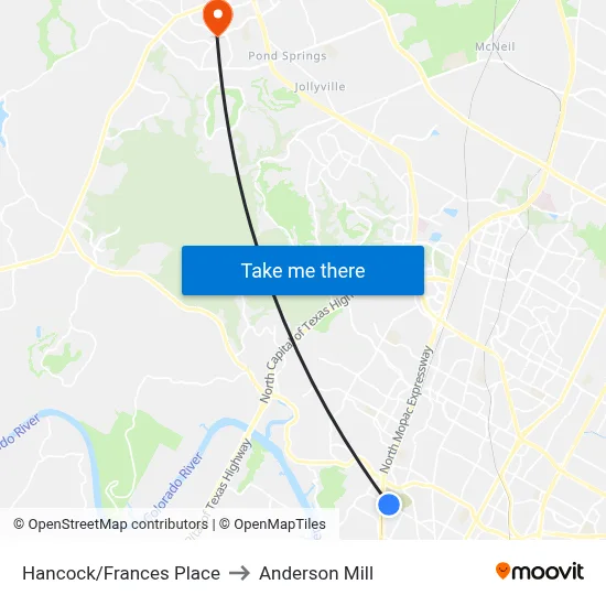 Hancock/Frances Place to Anderson Mill map