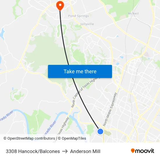 3308 Hancock/Balcones to Anderson Mill map