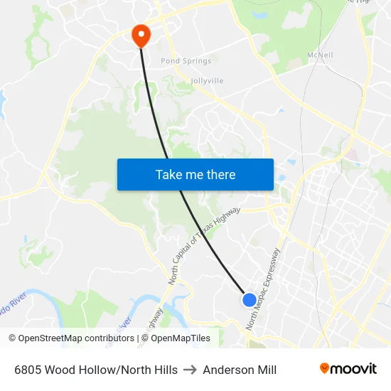 6805 Wood Hollow/North Hills to Anderson Mill map