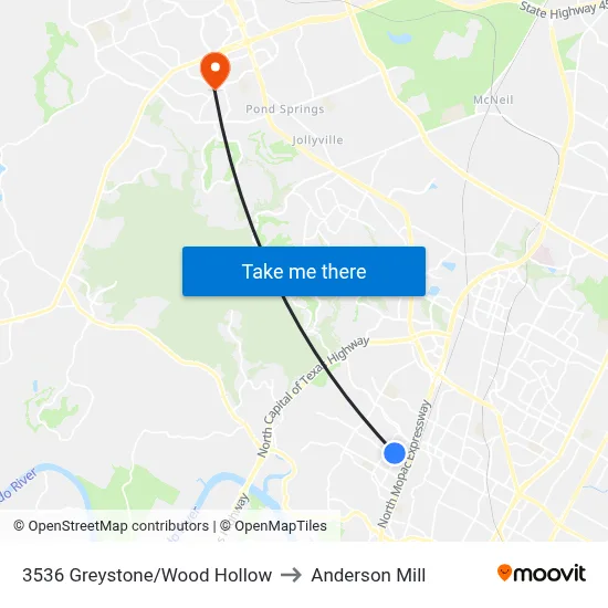 3536 Greystone/Wood Hollow to Anderson Mill map
