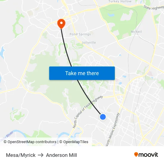 Mesa/Myrick to Anderson Mill map