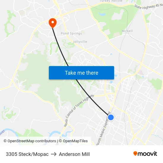 3305 Steck/Mopac to Anderson Mill map