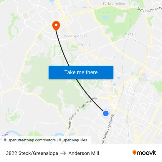 3822 Steck/Greenslope to Anderson Mill map