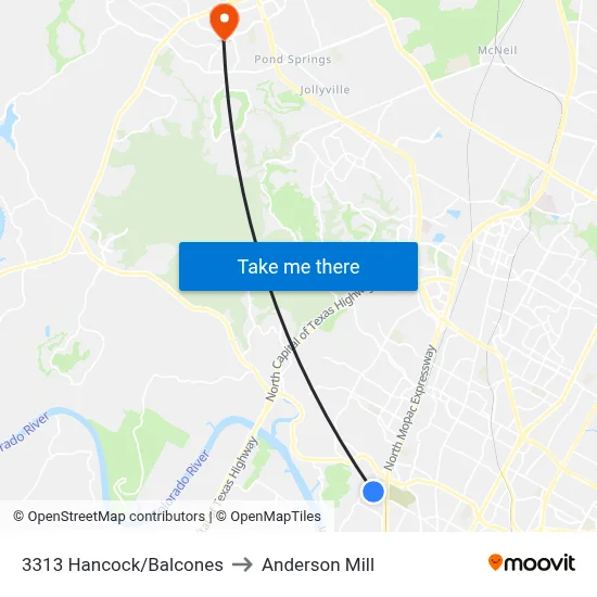 3313 Hancock/Balcones to Anderson Mill map