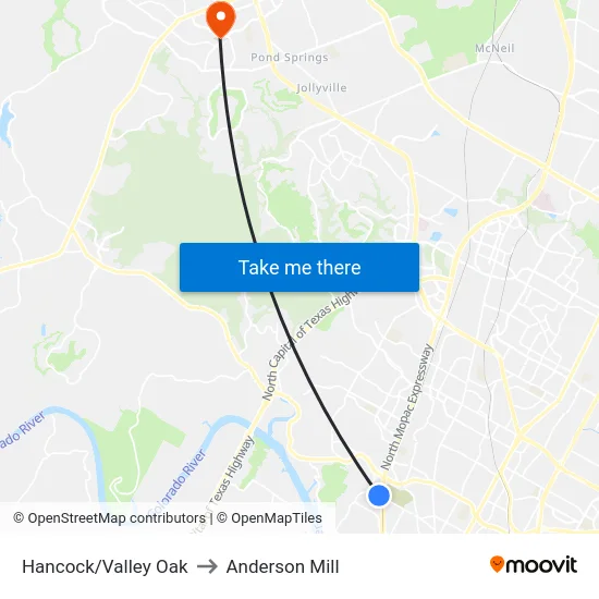 Hancock/Valley Oak to Anderson Mill map