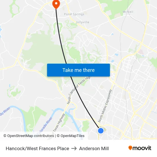 Hancock/West Frances Place to Anderson Mill map