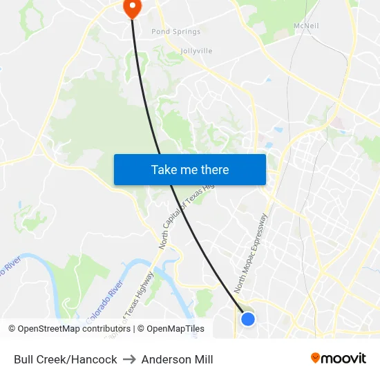 Bull Creek/Hancock to Anderson Mill map