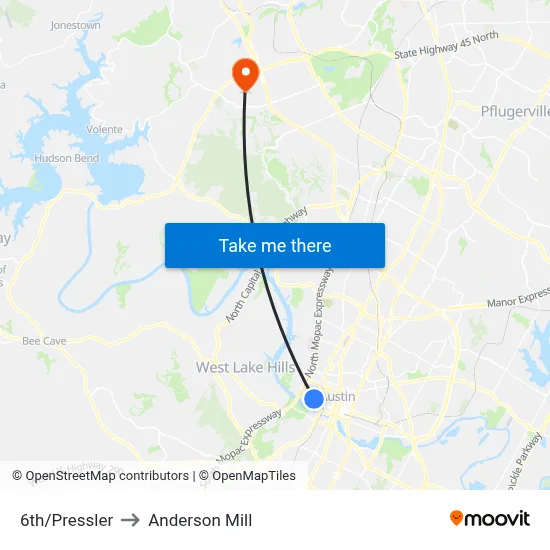 6th/Pressler to Anderson Mill map