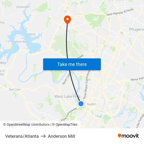 Veterans/Atlanta to Anderson Mill map