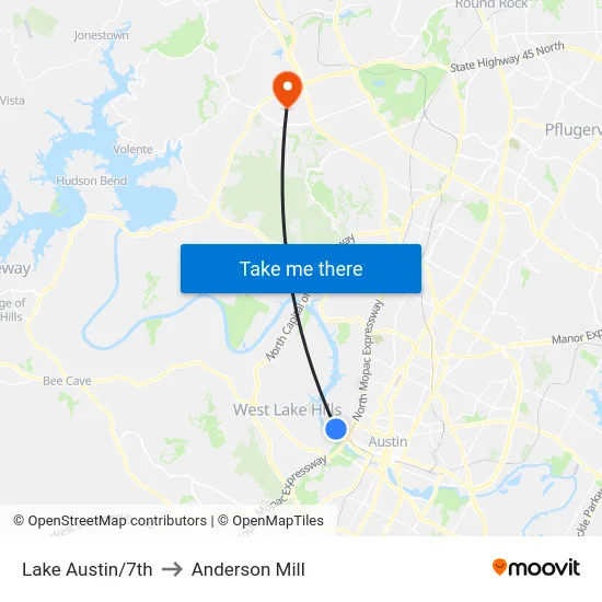Lake Austin/7th to Anderson Mill map
