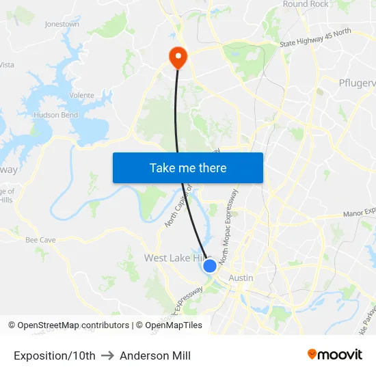 Exposition/10th to Anderson Mill map