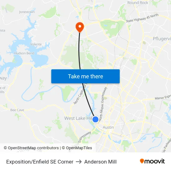 Exposition/Enfield SE Corner to Anderson Mill map