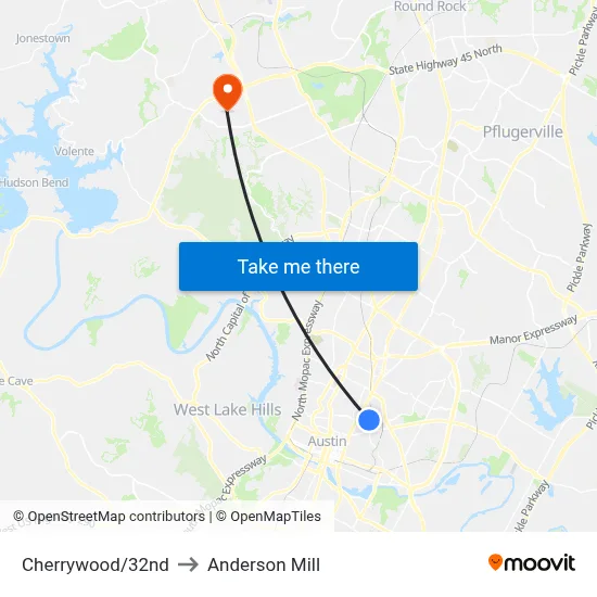 Cherrywood/32nd to Anderson Mill map