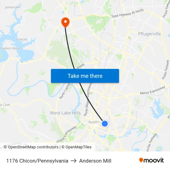 1176 Chicon/Pennsylvania to Anderson Mill map