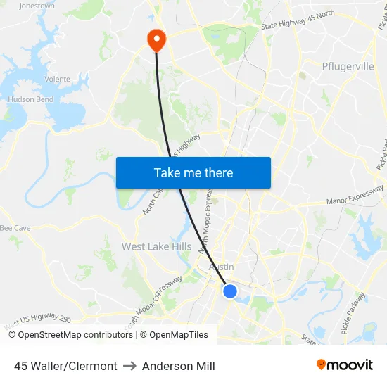 45 Waller/Clermont to Anderson Mill map