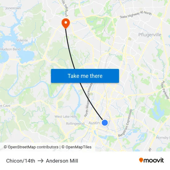 Chicon/14th to Anderson Mill map