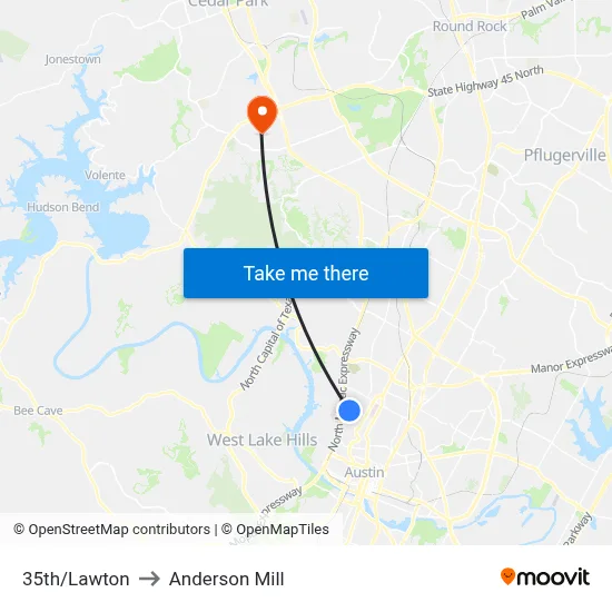 35th/Lawton to Anderson Mill map