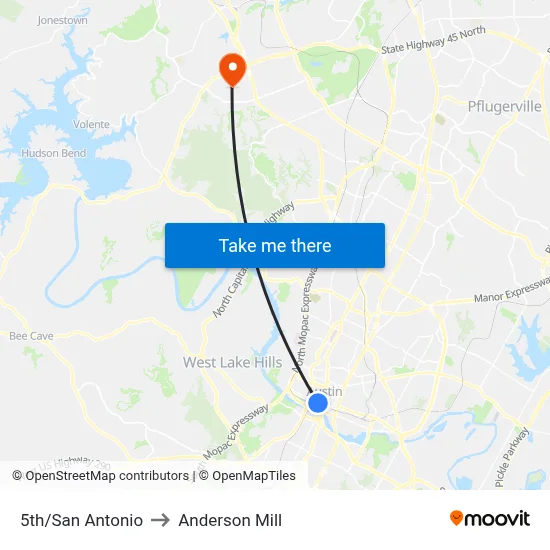 5th/San Antonio to Anderson Mill map